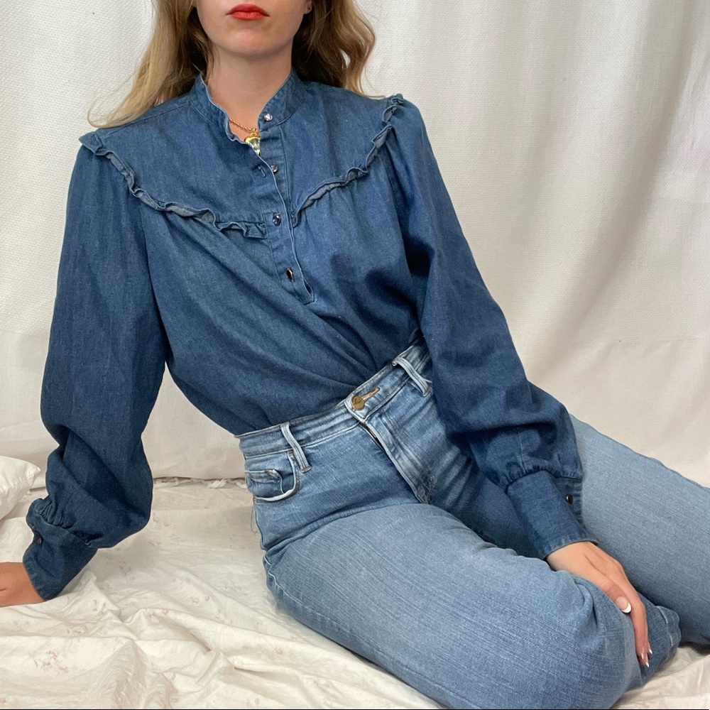 Vintage Cottagecore Denim Chambray Blouse